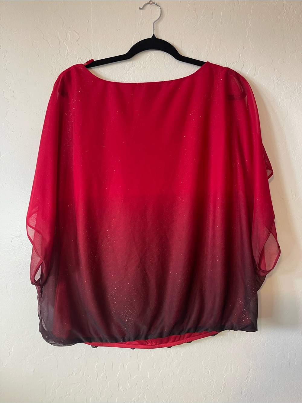 Sara Michelle Red to Black Ombre Sheer Blouse